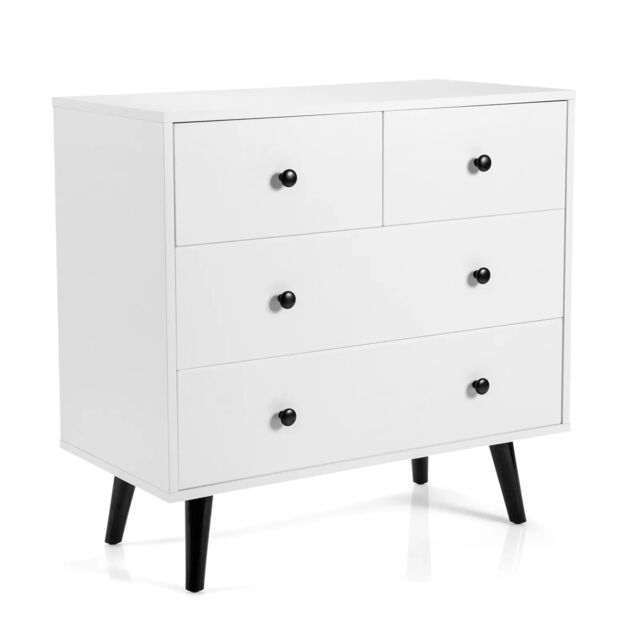 Costway 4-Drawer Dresser Modern Storage Chest Cabinet Wooden Drawer Organizer in White - image 1