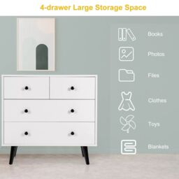 Costway 4-Drawer Dresser Modern Storage Chest Cabinet Wooden Drawer Organizer in White - thumbnail 6