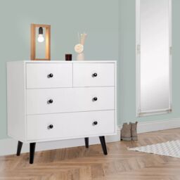 Costway 4-Drawer Dresser Modern Storage Chest Cabinet Wooden Drawer Organizer in White - thumbnail 4