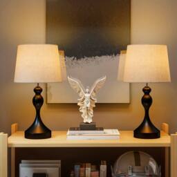 HOMCOM Table Lamps Set of 2, Modern Bedside Lamps with USB Ports in Black - thumbnail 1