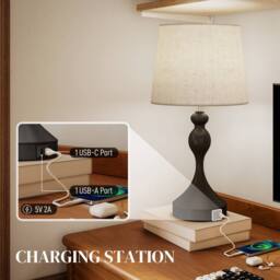 HOMCOM Table Lamps Set of 2, Modern Bedside Lamps with USB Ports in Black - thumbnail 6