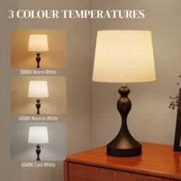 HOMCOM Table Lamps Set of 2, Modern Bedside Lamps with USB Ports in Black - thumbnail 4