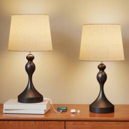 HOMCOM Table Lamps Set of 2, Modern Bedside Lamps with USB Ports in Black - thumbnail 2