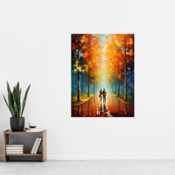 Artery8 Lovers Walk Oil Painting Pallet Knife Couple Taking Stroll Through Park In Autumn Extra Large XL Unframed Wall Art Poster Print - thumbnail 4