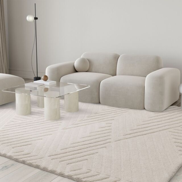 The Rug Shop UK Cream Handmade Wool Modern Geometric Easy To Clean Ivory Area Rug - Size: 200 cm x 290 cm - image 1
