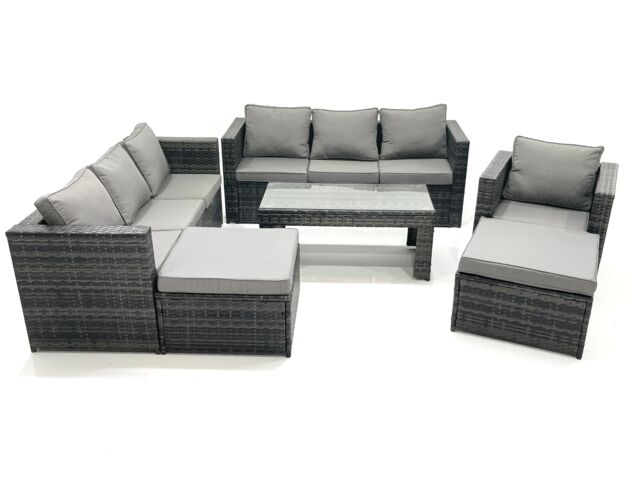 Fimous 9 Seater Rattan Garden Outdoor Furniture Set with 3 Seater Sofa Coffee Table 2 Big Footstool in Dark Grey - image 1