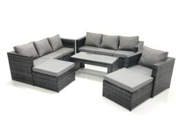 Fimous 9 Seater Rattan Garden Outdoor Furniture Set with 3 Seater Sofa Coffee Table 2 Big Footstool in Dark Grey - thumbnail 2