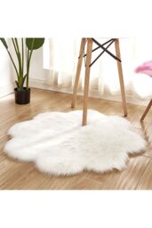 Living and Home 90CM Flower Shaped Super Soft Shaggy Area Rug in White - Size: 90 cm diameter - thumbnail 1