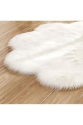 Living and Home 90CM Flower Shaped Super Soft Shaggy Area Rug in White - Size: 90 cm diameter - thumbnail 4