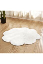 Living and Home 90CM Flower Shaped Super Soft Shaggy Area Rug in White - Size: 90 cm diameter - thumbnail 3