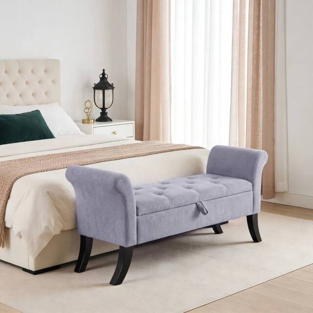 EONLION Upholstered Ottoman Storage Bench in Grey - Size: 100 cm - image 1