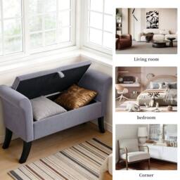 EONLION Upholstered Ottoman Storage Bench in Grey - Size: 100 cm - thumbnail 4