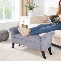 EONLION Upholstered Ottoman Storage Bench in Grey - Size: 100 cm - thumbnail 3