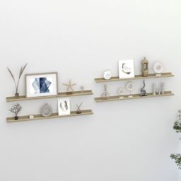 Berkfield Home Wall Shelves 4 pcs White & Sonoma Oak 100x9x3 cm - Size: 100 x 9 x 3 cm