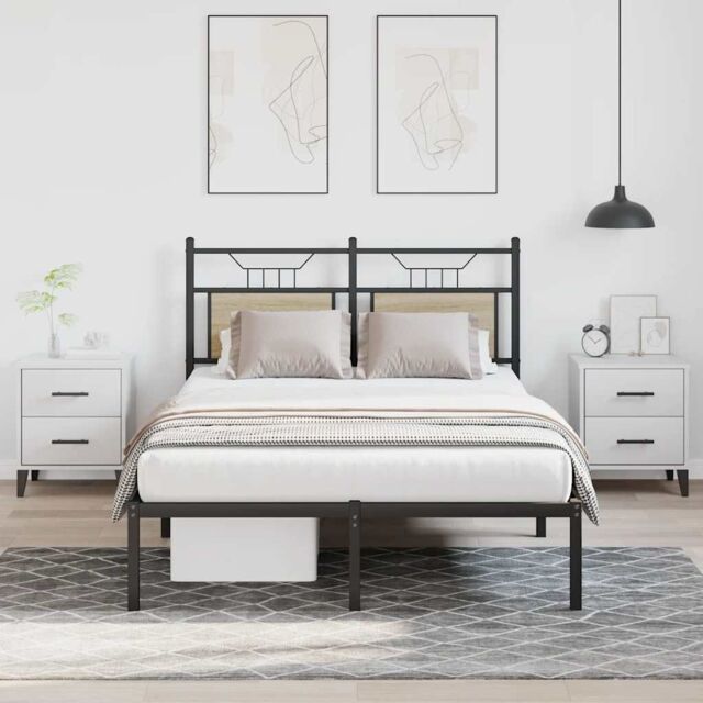 Berkfield Home Bed Frame without Mattress Sonoma Oak 120x200 cm Engineered Wood in Brown - Size: Small Double - image 1