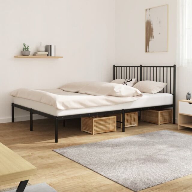 Berkfield Home Metal Bed Frame with Headboard Black 160x200 cm - image 1