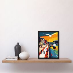 Artery8 Bright Colourful Cardiff Bay Artwork Bold Sunset Framed Art Print - Size: A4 - thumbnail 4