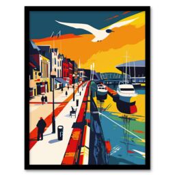 Artery8 Bright Colourful Cardiff Bay Artwork Bold Sunset Framed Art Print - Size: A4 - thumbnail 1