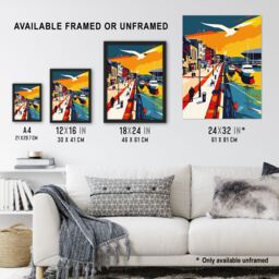 Artery8 Bright Colourful Cardiff Bay Artwork Bold Sunset Framed Art Print - Size: A4 - thumbnail 3