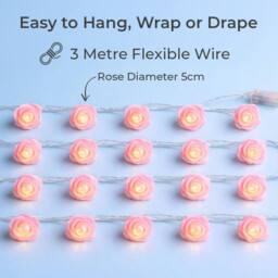 Neo Pink Rose 20 LED String Lights Battery Operated Fairy Romantic Indoor - thumbnail 6