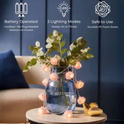 Neo Pink Rose 20 LED String Lights Battery Operated Fairy Romantic Indoor - thumbnail 4