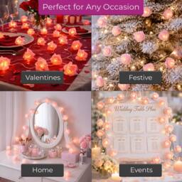 Neo Pink Rose 20 LED String Lights Battery Operated Fairy Romantic Indoor - thumbnail 5