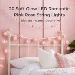 Neo Pink Rose 20 LED String Lights Battery Operated Fairy Romantic Indoor - thumbnail 3