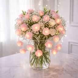 Neo Pink Rose 20 LED String Lights Battery Operated Fairy Romantic Indoor - thumbnail 2