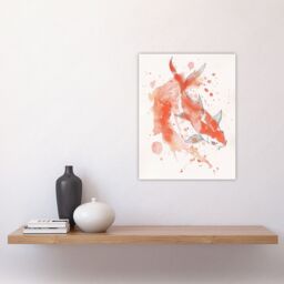 "Artery8 Japanese Koi Carp Fish Watercolour Drawing Wall Art Print in Orange - Size: W18"" x H24""" - thumbnail 4