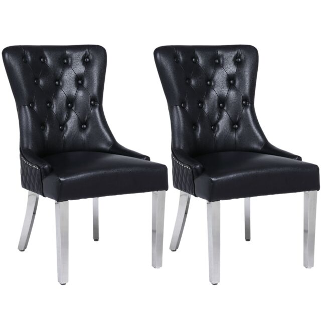 Modernique A Pair (x2) Leather Aire High Back Dining Chairs with Chrome Legs in Black - image 1