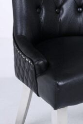 Modernique A Pair (x2) Leather Aire High Back Dining Chairs with Chrome Legs in Black - thumbnail 3