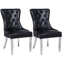 Modernique A Pair (x2) Leather Aire High Back Dining Chairs with Chrome Legs in Black - thumbnail 1
