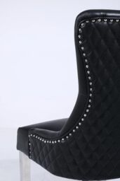 Modernique A Pair (x2) Leather Aire High Back Dining Chairs with Chrome Legs in Black - thumbnail 4