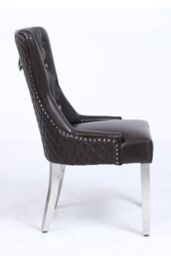 Modernique A Pair (x2) Leather Aire High Back Dining Chairs with Chrome Legs in Black - thumbnail 5