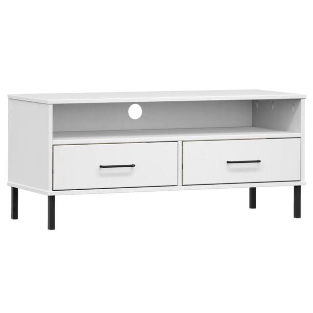 Berkfield Home TV Cabinet with Metal Legs White Solid Wood Pine OSLO - image 1
