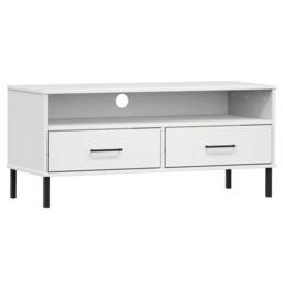 Berkfield Home TV Cabinet with Metal Legs White Solid Wood Pine OSLO