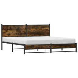 Berkfield Home Metal Bed Frame without Mattress Smoked Oak 160x200 cm in Brown - thumbnail 4