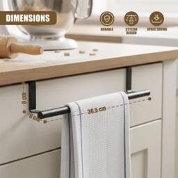 KORVIXA Black Over Door Hanging Towel Rail Holder Rack - thumbnail 2
