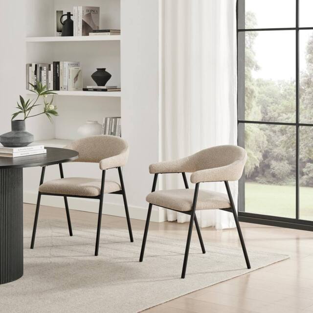 FurnitureboxUK 2x Delos Beige Fabric Dining Chairs