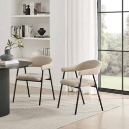 FurnitureboxUK 2x Delos Beige Fabric Dining Chairs - thumbnail 1