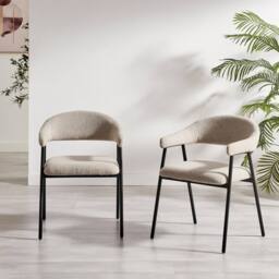FurnitureboxUK 2x Delos Beige Fabric Dining Chairs - thumbnail 2