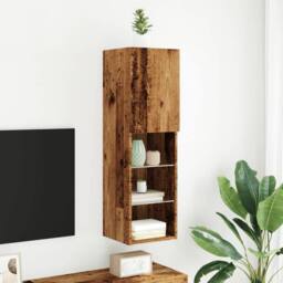 Berkfield Home TV Cabinet with LED Lights Old Wood 30.5x30x102 cm in Brown - thumbnail 4