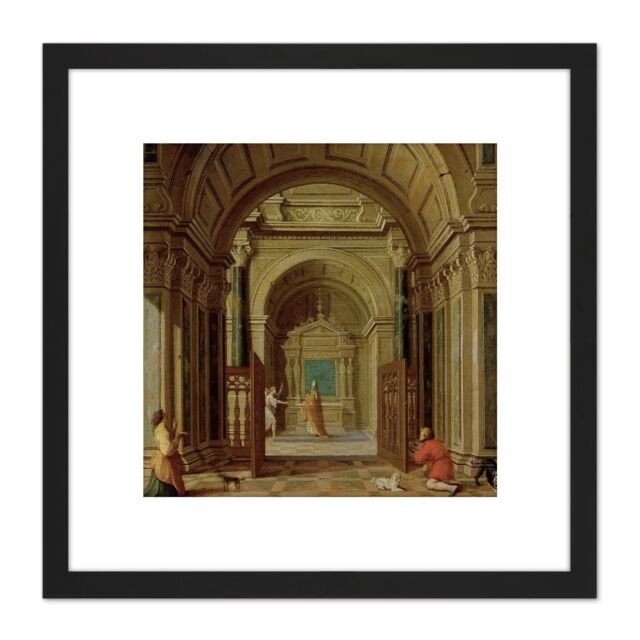 Artery8 De Giselaer Archangel Gabriel Appearing Zacharias 8X8 Inch Square Wooden Framed Wall Art Print Picture with Mount in Black - image 1