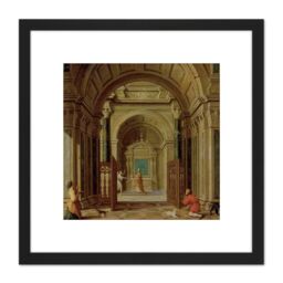 Artery8 De Giselaer Archangel Gabriel Appearing Zacharias 8X8 Inch Square Wooden Framed Wall Art Print Picture with Mount in Black - thumbnail 1