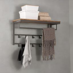 Rafaelo Mobilia Wall-Mounted, Coat Hook with 10 Hooks & Shelf in Brown - thumbnail 3