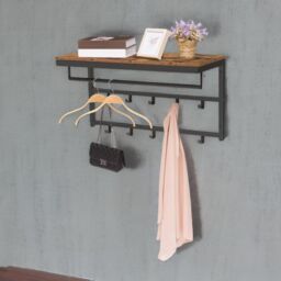 Rafaelo Mobilia Wall-Mounted, Coat Hook with 10 Hooks & Shelf in Brown - thumbnail 4