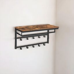 Rafaelo Mobilia Wall-Mounted, Coat Hook with 10 Hooks & Shelf in Brown - thumbnail 5