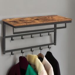 Rafaelo Mobilia Wall-Mounted, Coat Hook with 10 Hooks & Shelf in Brown