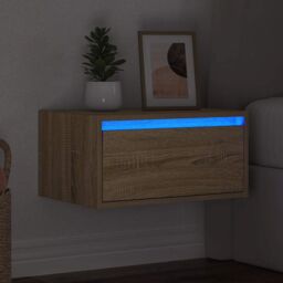 Berkfield Home Wall-mounted Bedside Cabinet with LED Lights Sonoma Oak in Brown - thumbnail 5