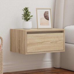 Berkfield Home Wall-mounted Bedside Cabinet with LED Lights Sonoma Oak in Brown - thumbnail 4